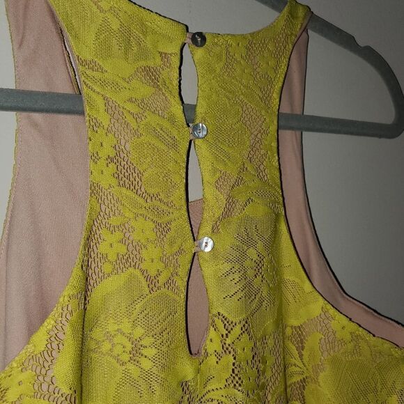MIAMI LIME GREEN LACE TAN RACERBACK  MINI DRESS SIZE XS - Picture 1 of 5